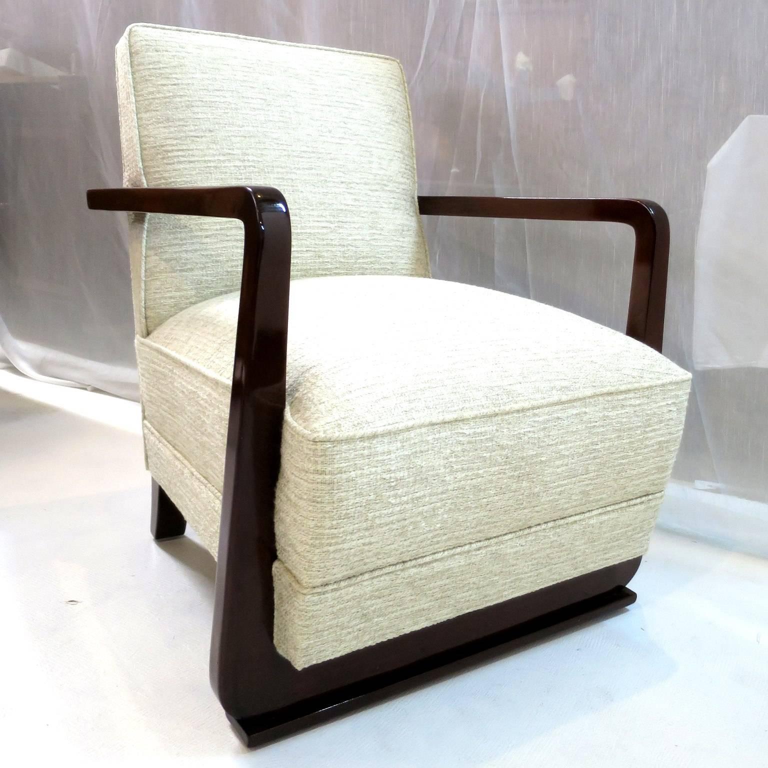 French Art Deco mahogany armchair Cubist Design  1