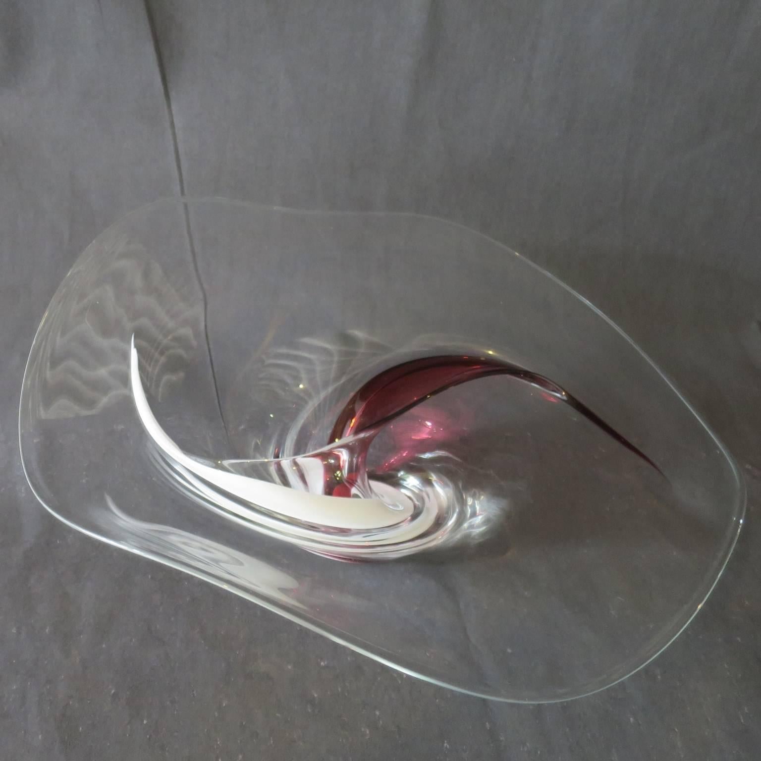 Scandinavian Modern By Michael Bang Unusual Blown Glass Bowl Signed and Dated 1988, Mid-Century