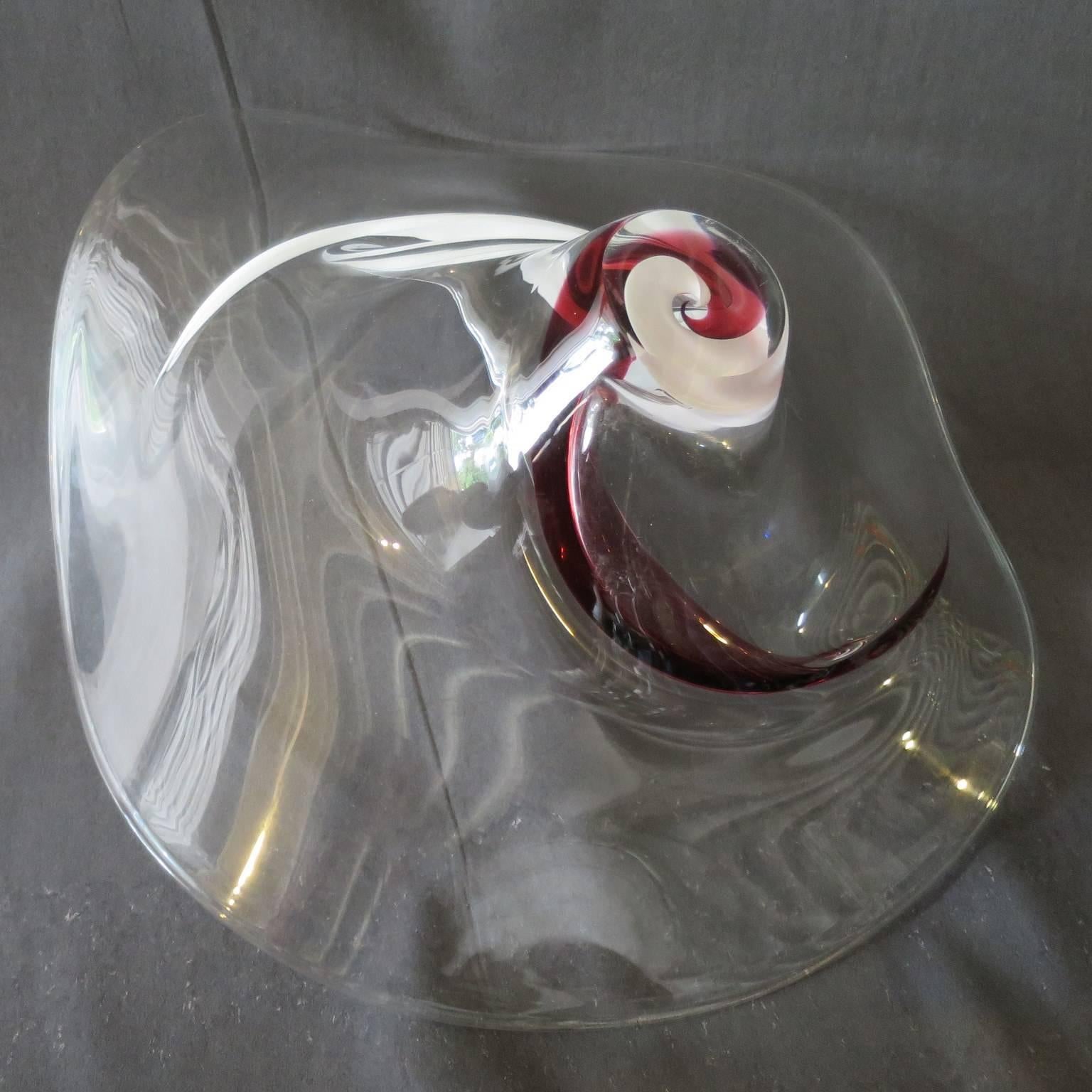 Danish By Michael Bang Unusual Blown Glass Bowl Signed and Dated 1988, Mid-Century