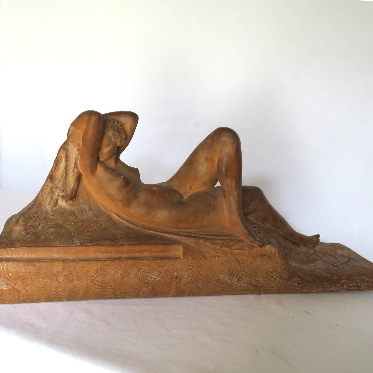 Terracotta Nude Terra Cotta Sculpture by Amadeo Gennarelli Neoclassical School, 1932, Paris