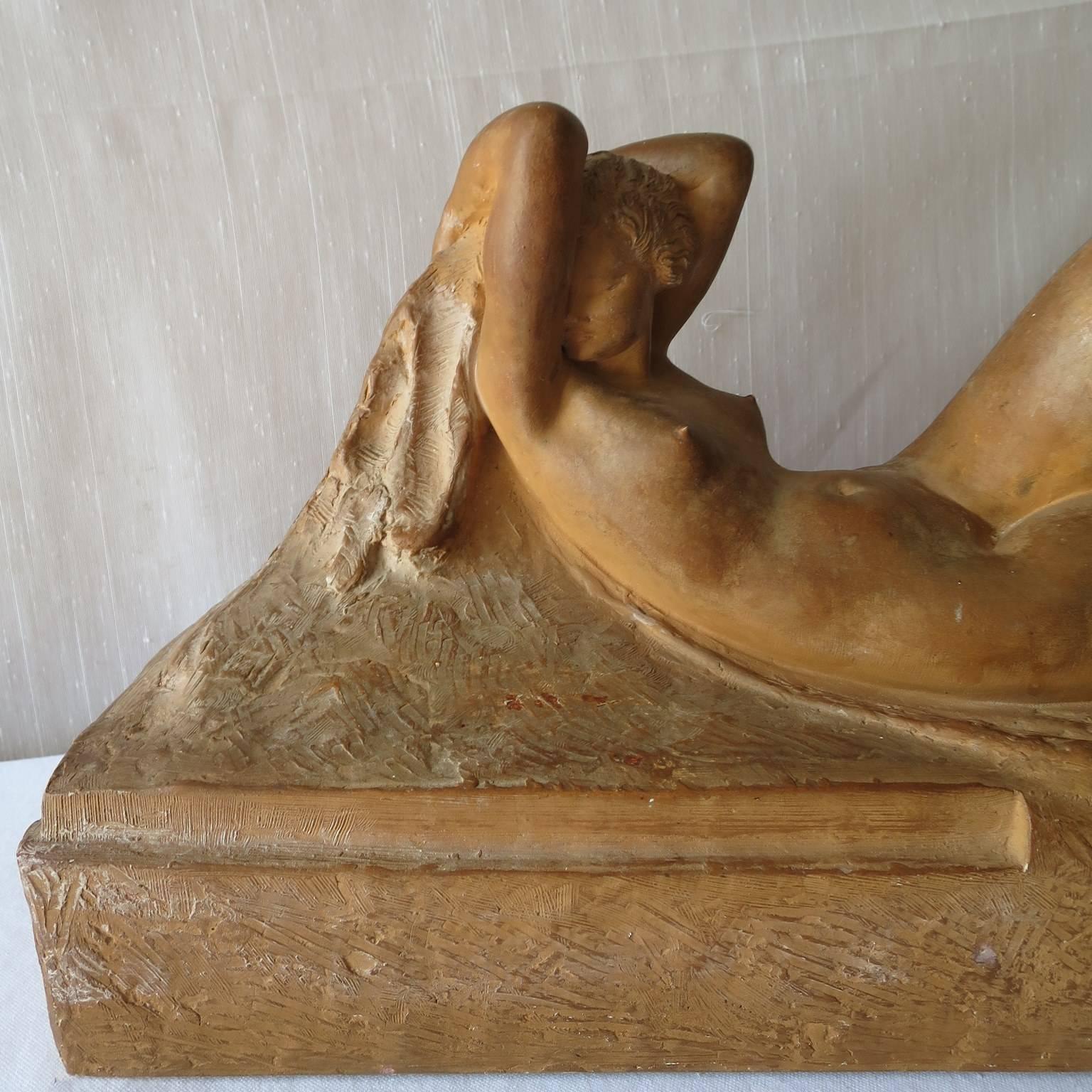 Nude Terra Cotta Sculpture by Amadeo Gennarelli Neoclassical School, 1932, Paris 2