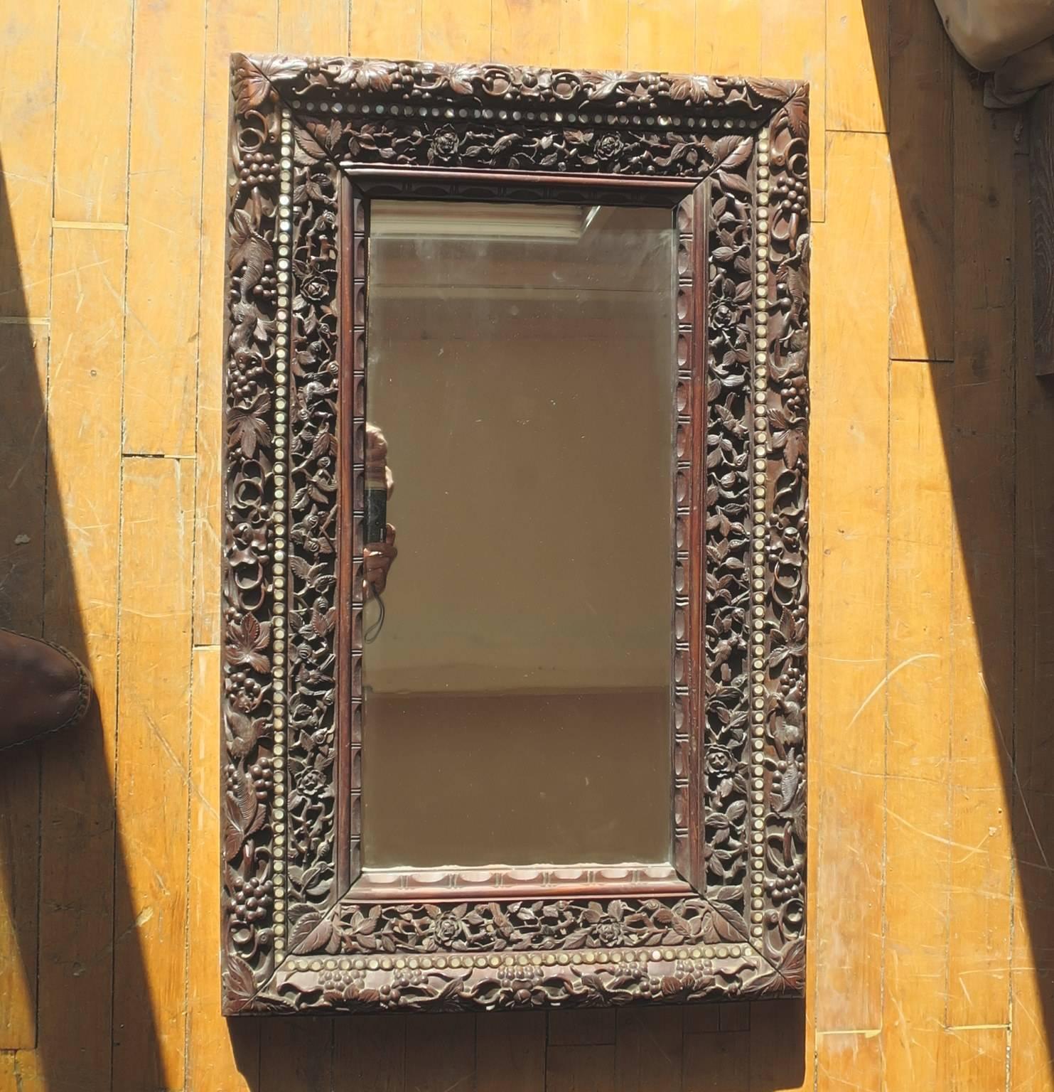 Qing South China Late 19th Century Mirror  in Exotic   Hardwood 