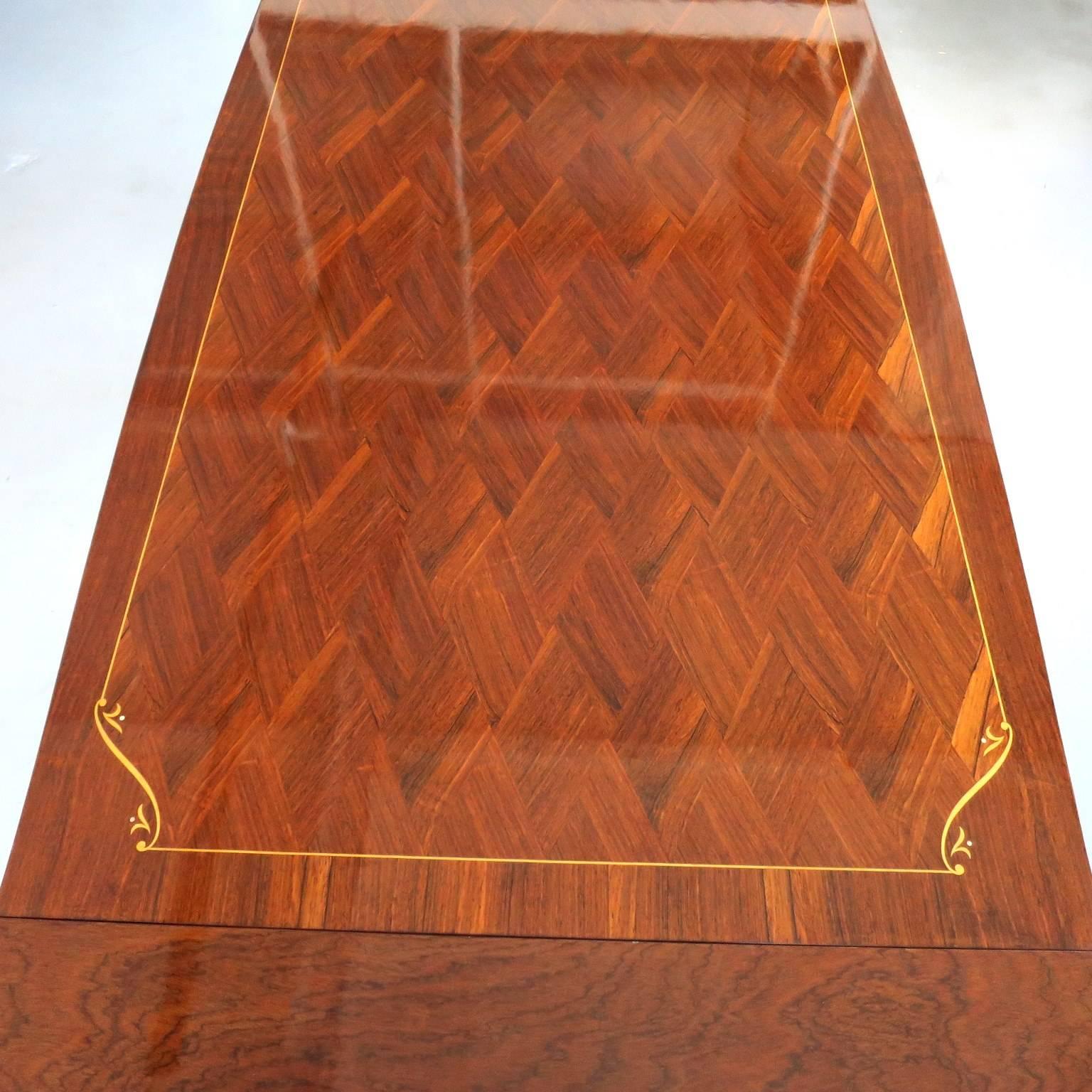 Mid-20th Century Rosewood Art Deco Dining Table Style of J.Leleu, Plated Bronze Accents