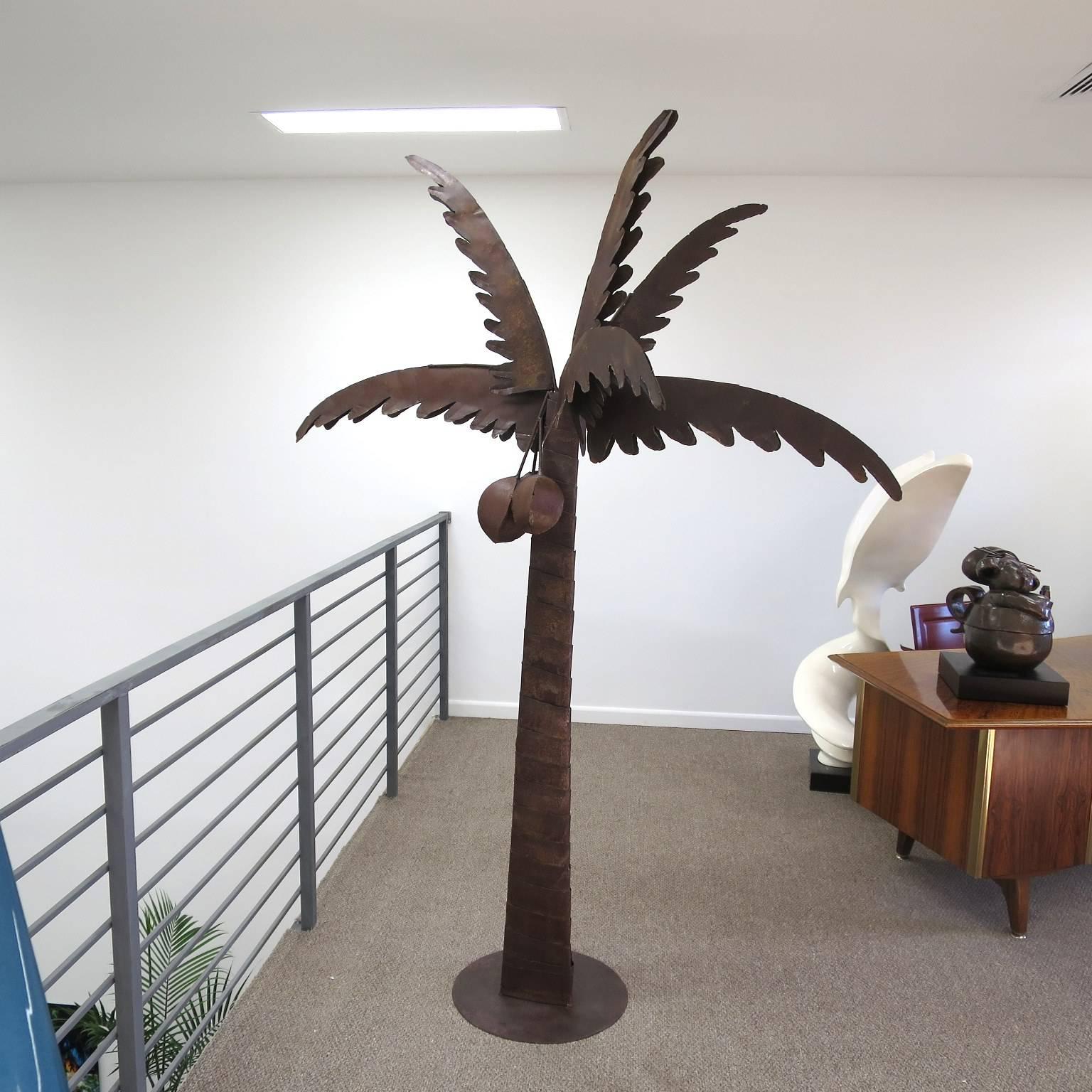 American Unic Brutalist Sculpture Natural Patina Iron Coconut Tree