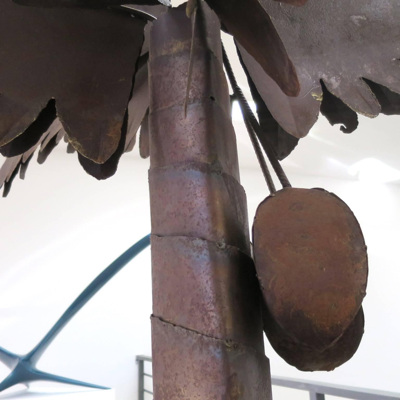 Unic Brutalist Sculpture Natural Patina Iron Coconut Tree 2