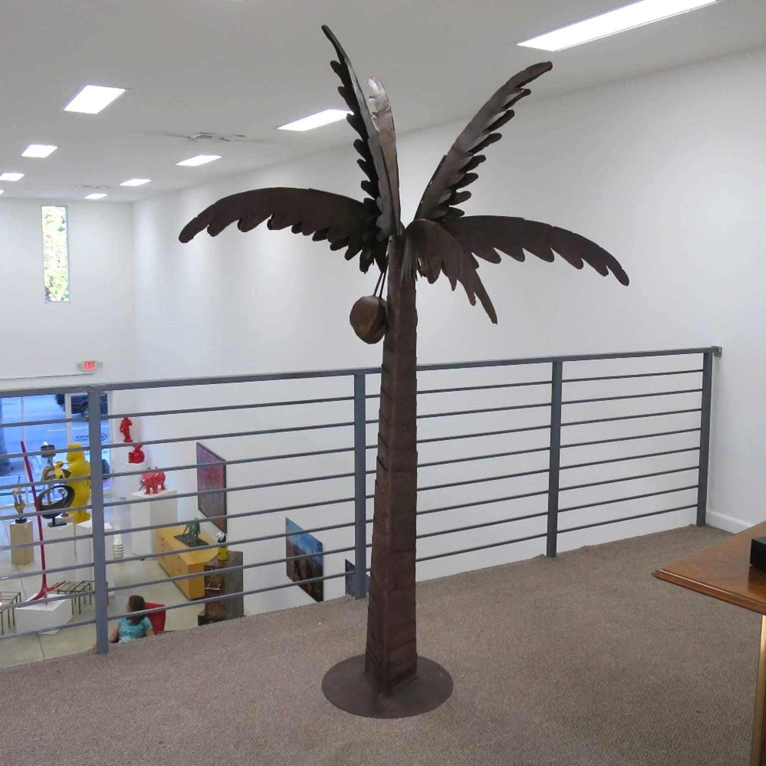 Unic Brutalist Sculpture Natural Patina Iron Coconut Tree 3