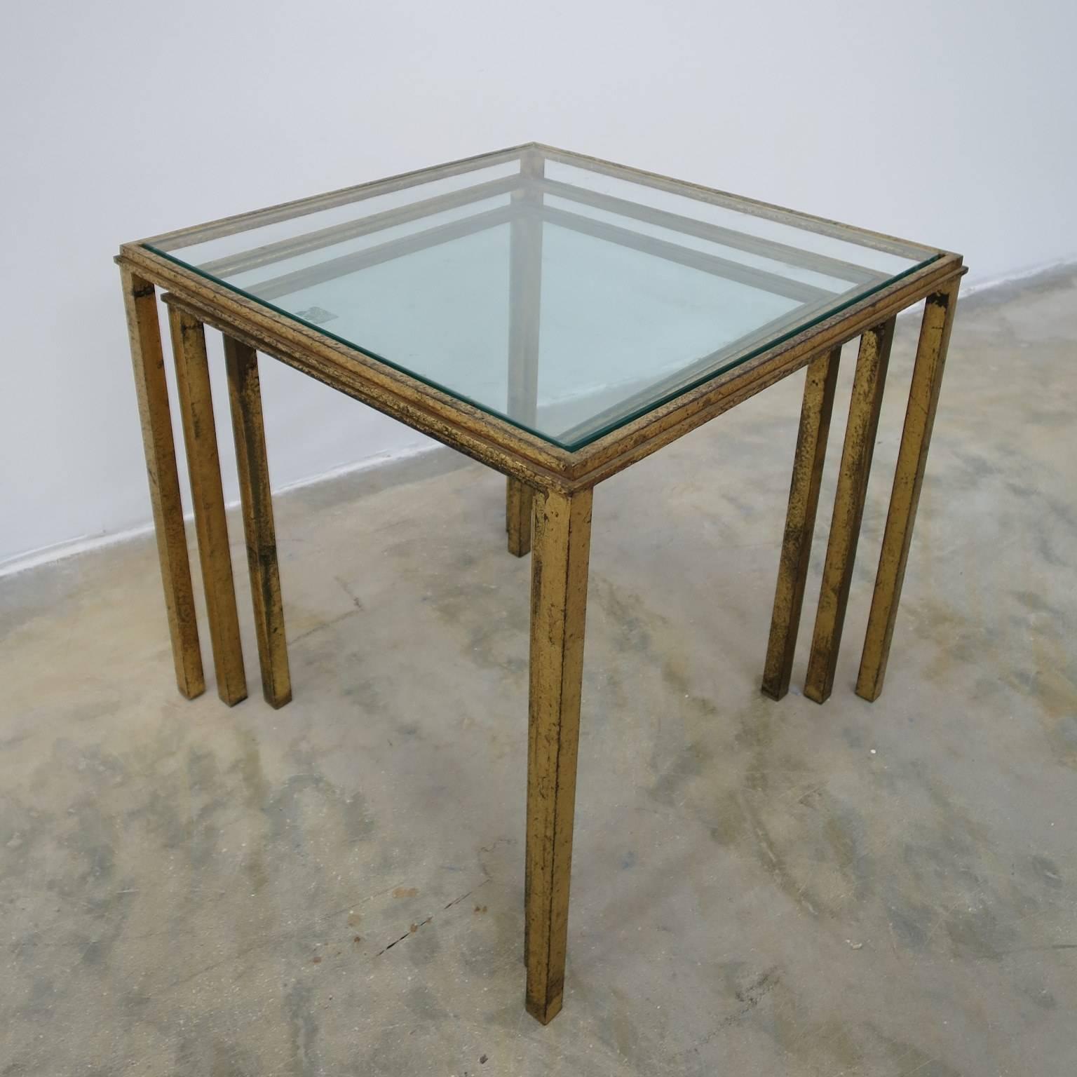 Two Sets of Mid-Century Three Gilt Wrought Iron Side Tables  by R.Thibier  In Good Condition In Miami, FL
