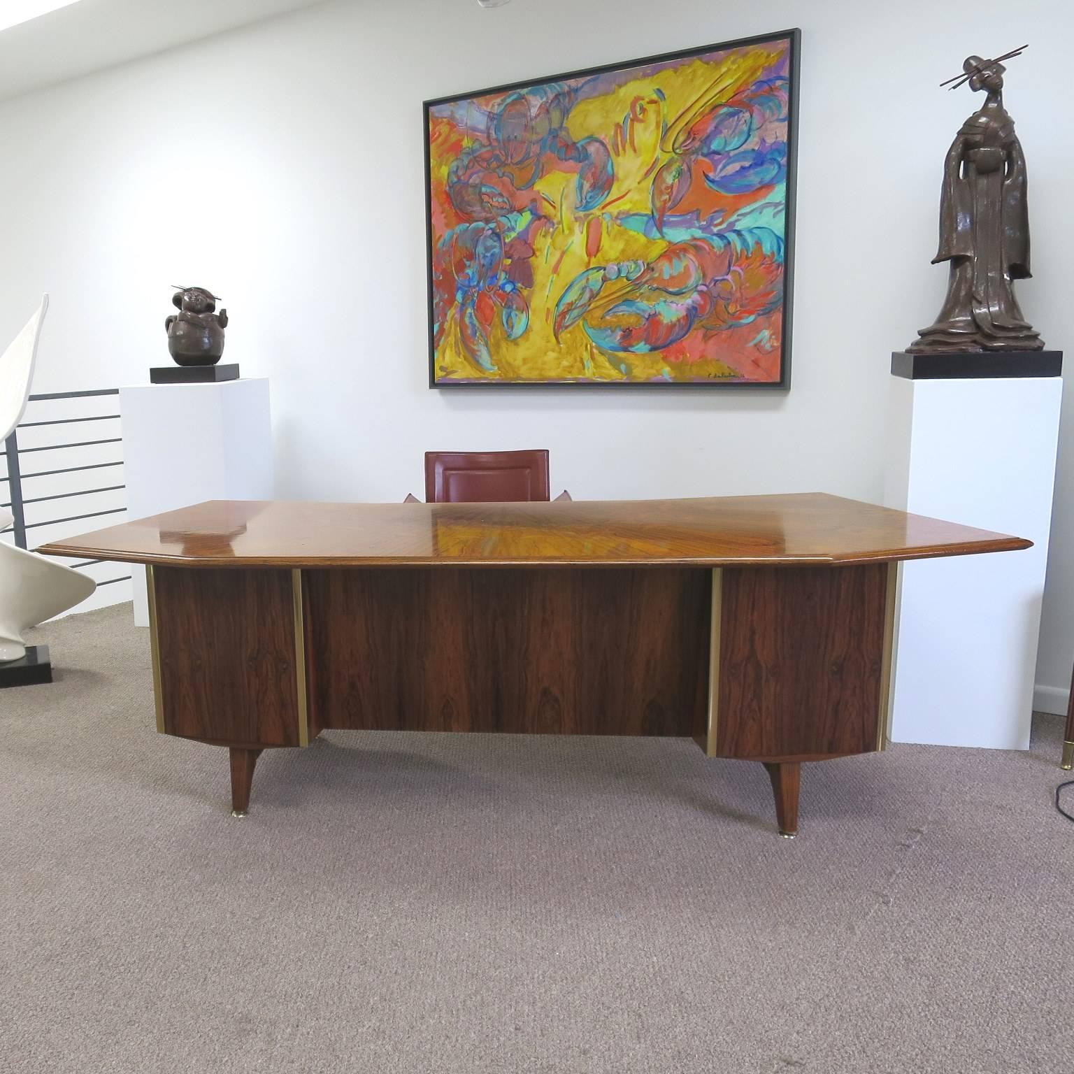 Mid-Century Modern Mid-Century Rosewood Executive Desk  Att to Adnet exceptional  Sunbeam Desk Top