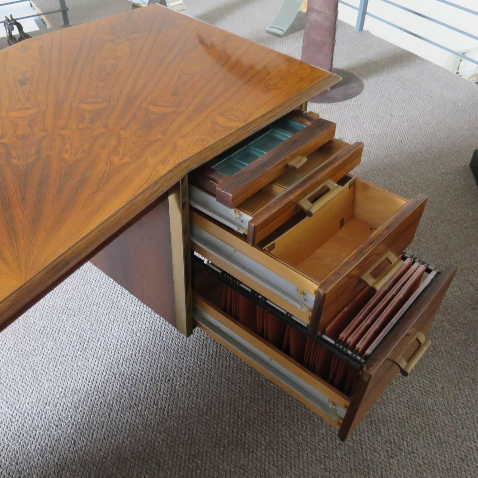 French Mid-Century Rosewood Executive Desk  Att to Adnet exceptional  Sunbeam Desk Top