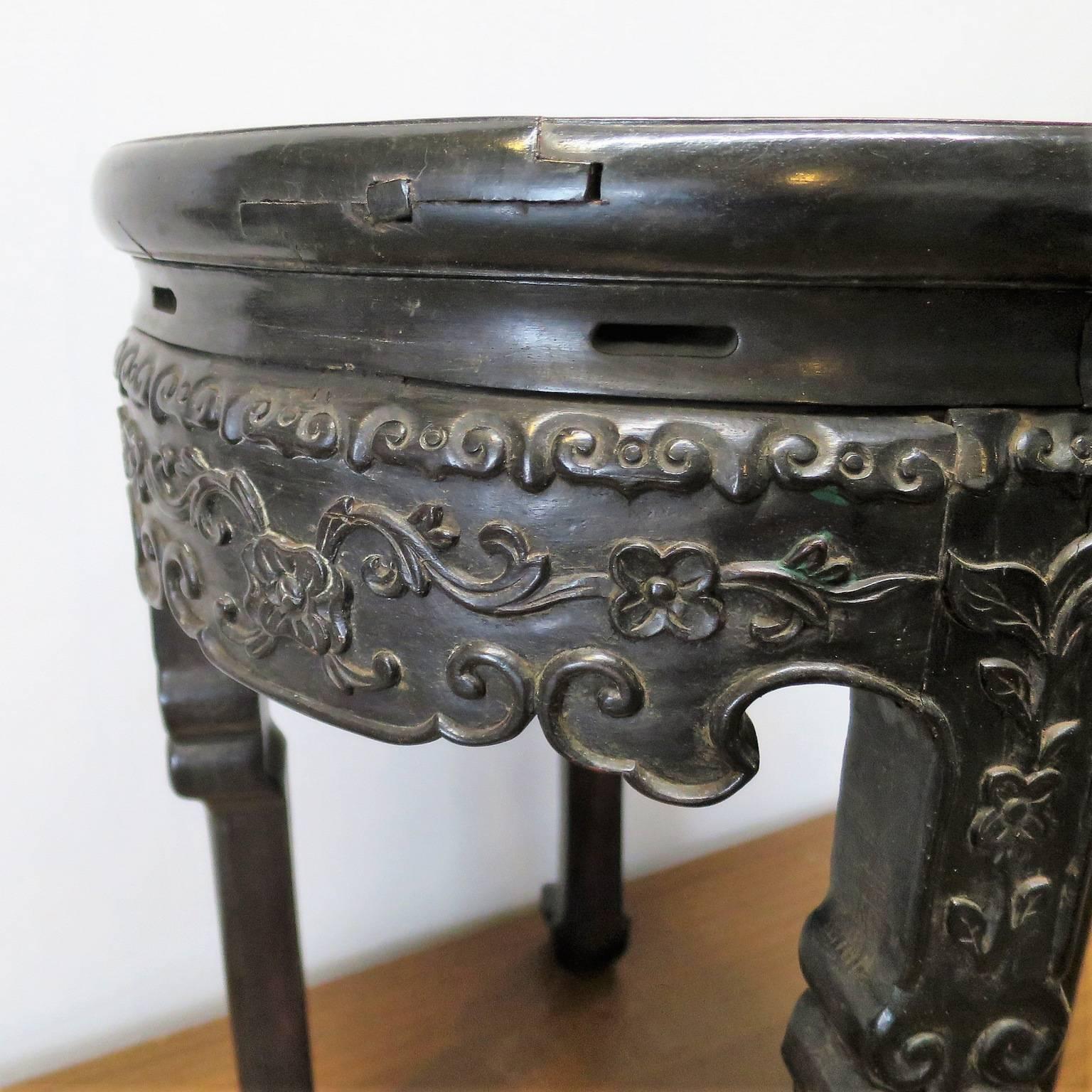 Asian Chinese Gueridon with Marble Top, Pedestal in Exotic Wood