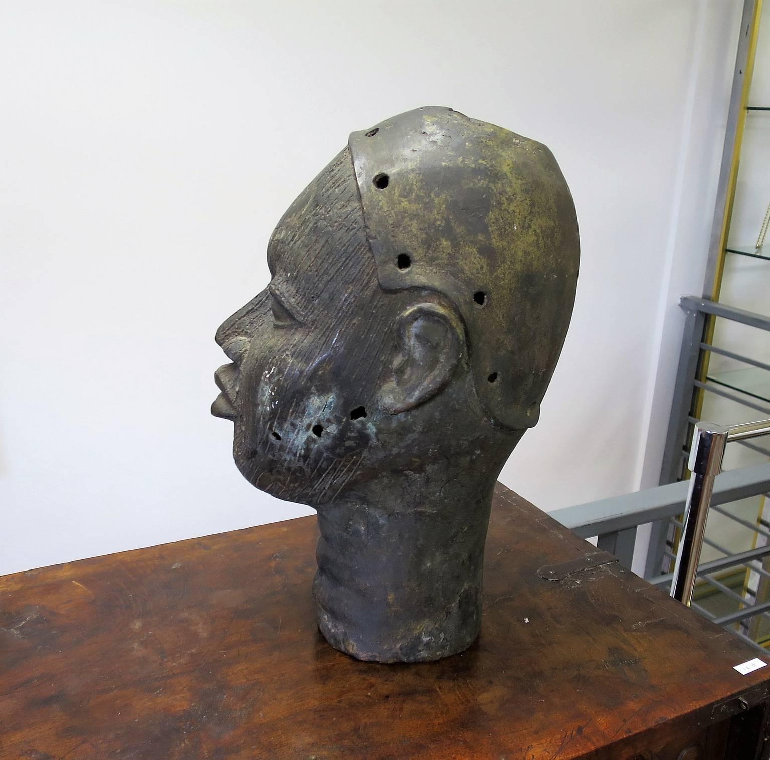 Folk Art Benin Bronze Head 