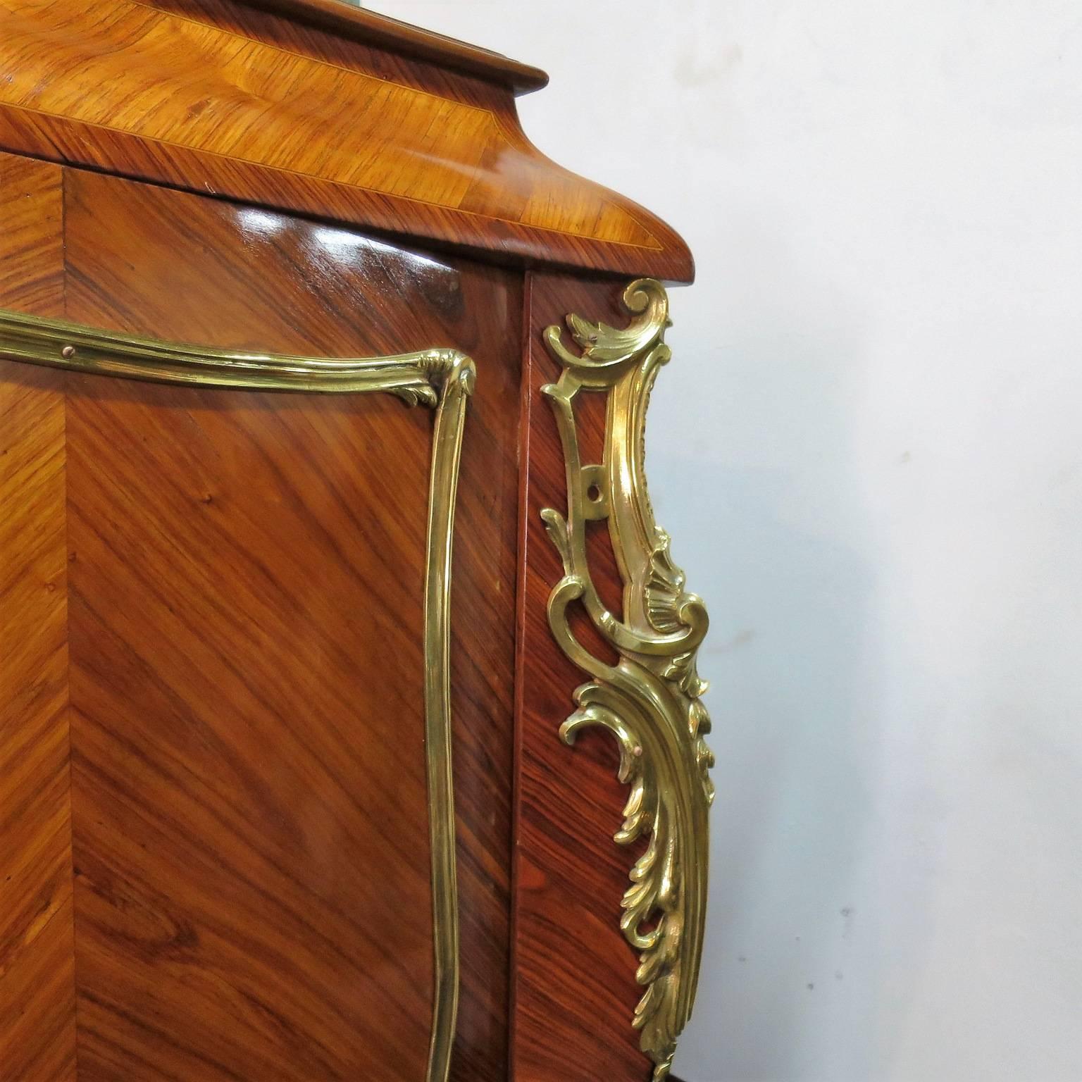 French Rosewood Cabinet Attributed to Millet Sunbeam Veneer St LXV Bronze Accents For Sale