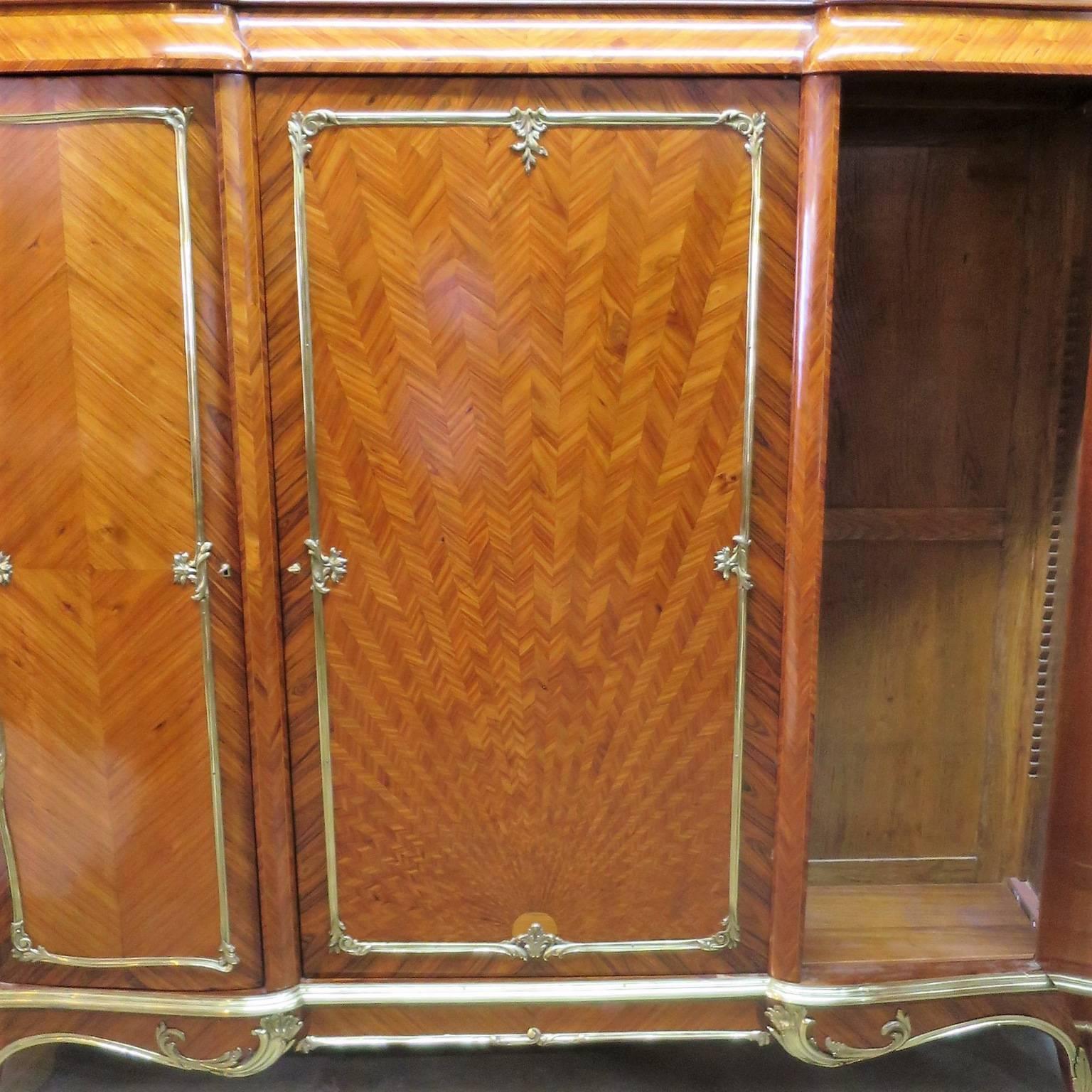 19th Century Rosewood Cabinet Attributed to Millet Sunbeam Veneer St LXV Bronze Accents For Sale