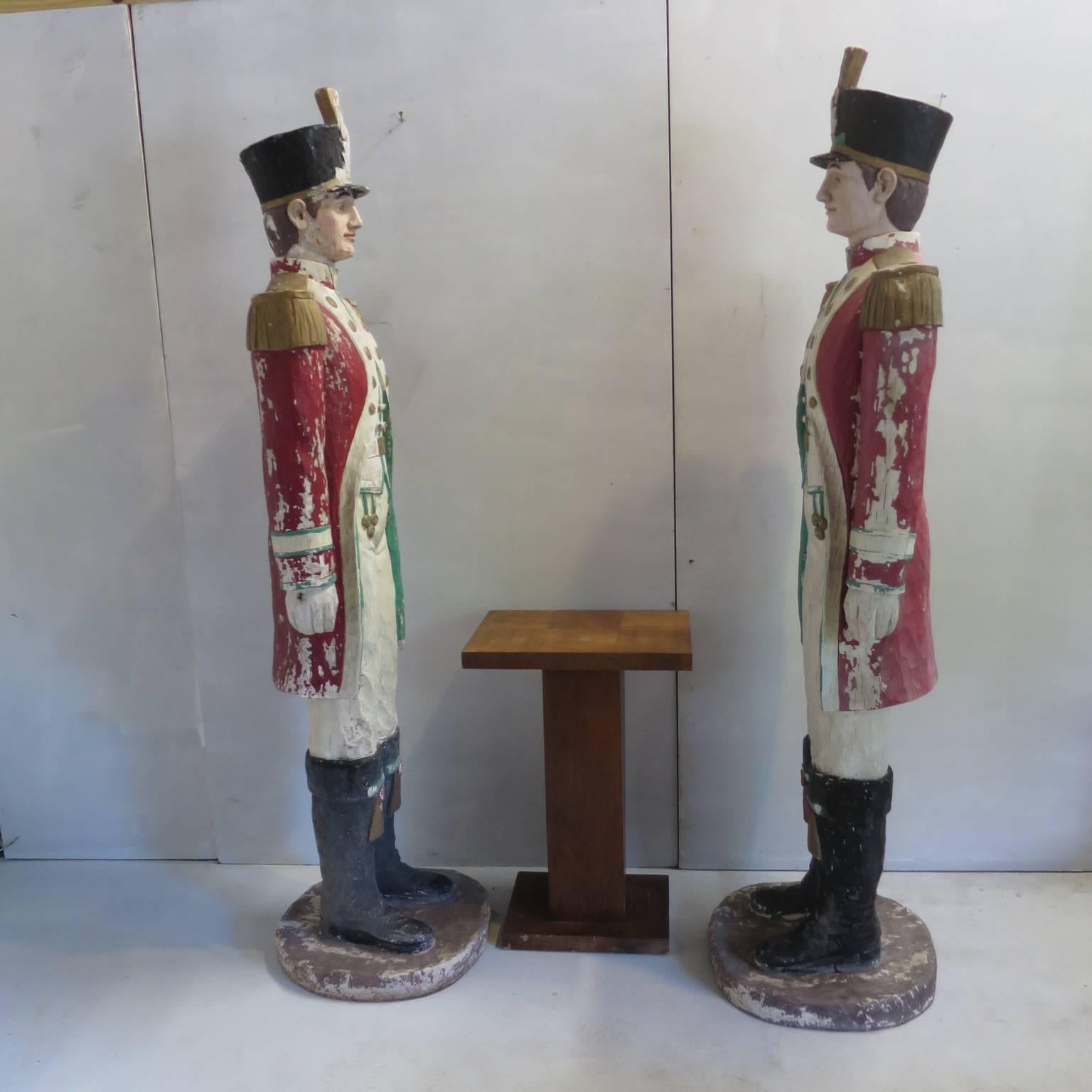Mid-Century Modern Pair of Handsome Lifesize Military Guards in Uniform Midcentury Sculptures