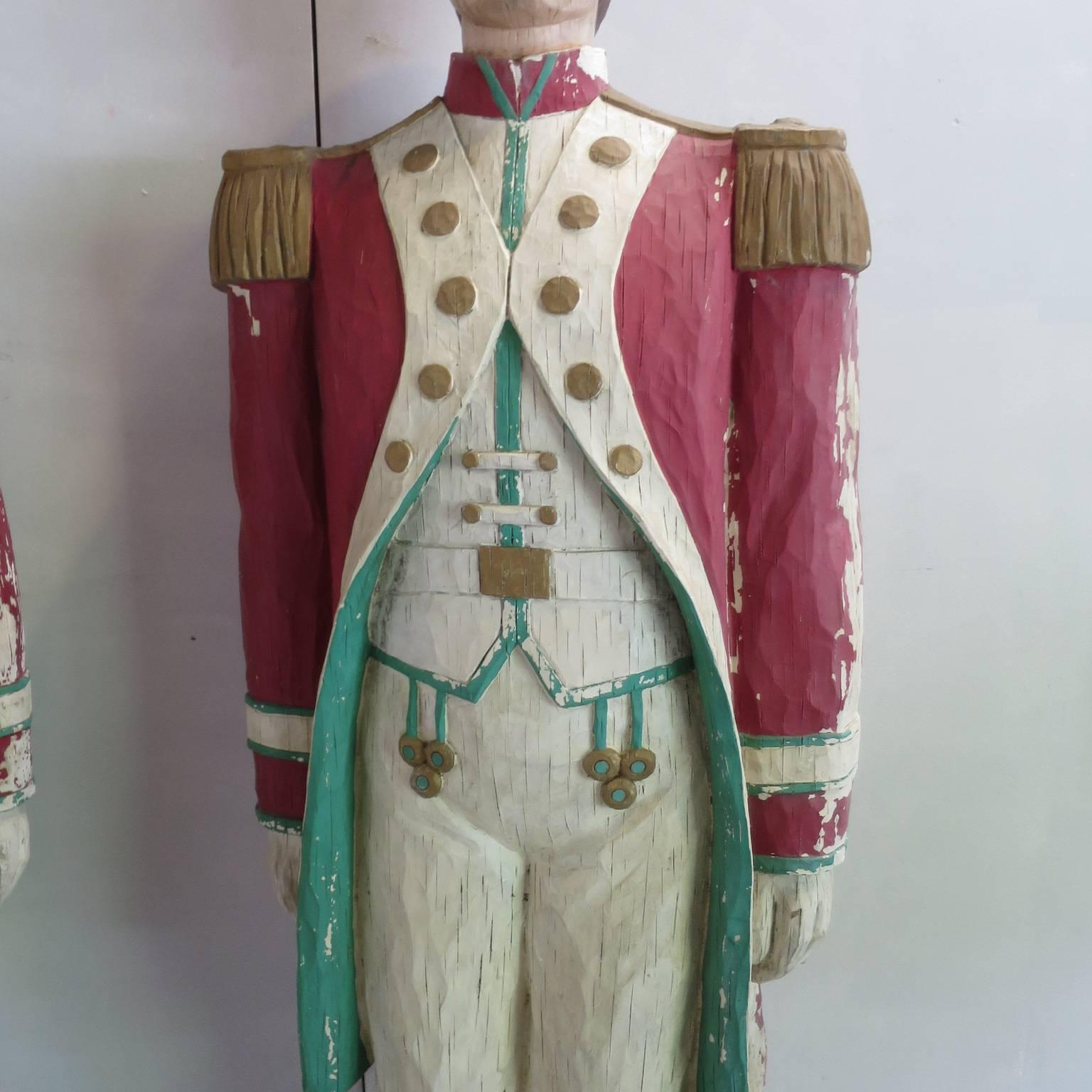 Pair of Handsome Lifesize Military Guards in Uniform Midcentury Sculptures In Good Condition In Miami, FL