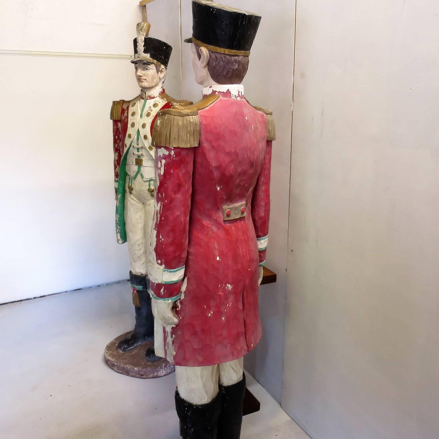 20th Century Pair of Handsome Lifesize Military Guards in Uniform Midcentury Sculptures