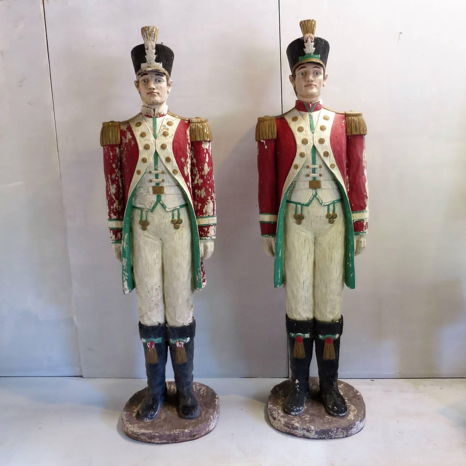 Pair of Handsome Lifesize Military Guards in Uniform Midcentury Sculptures 2