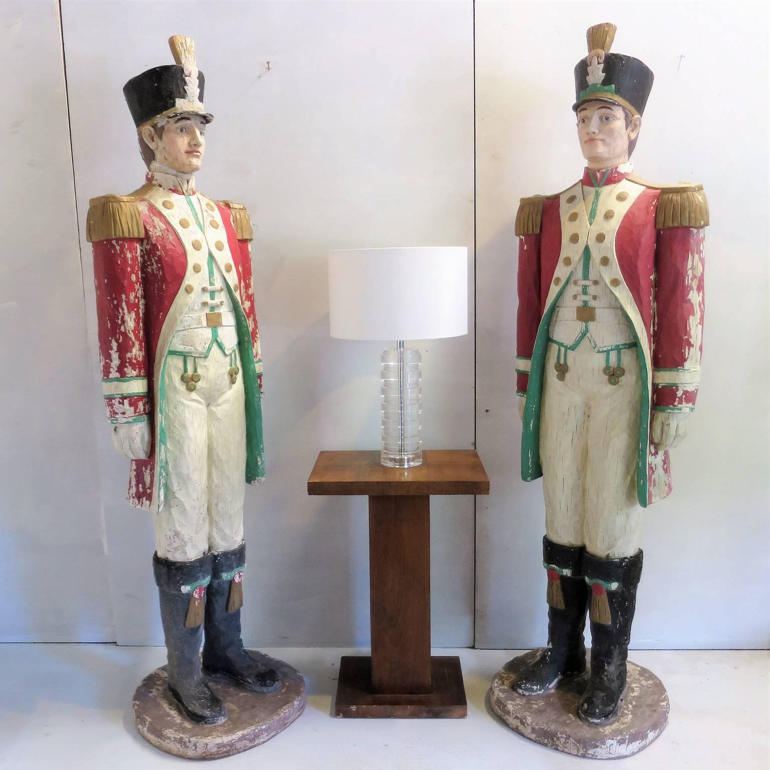 Pair of Handsome Lifesize Military Guards in Uniform Midcentury Sculptures 3