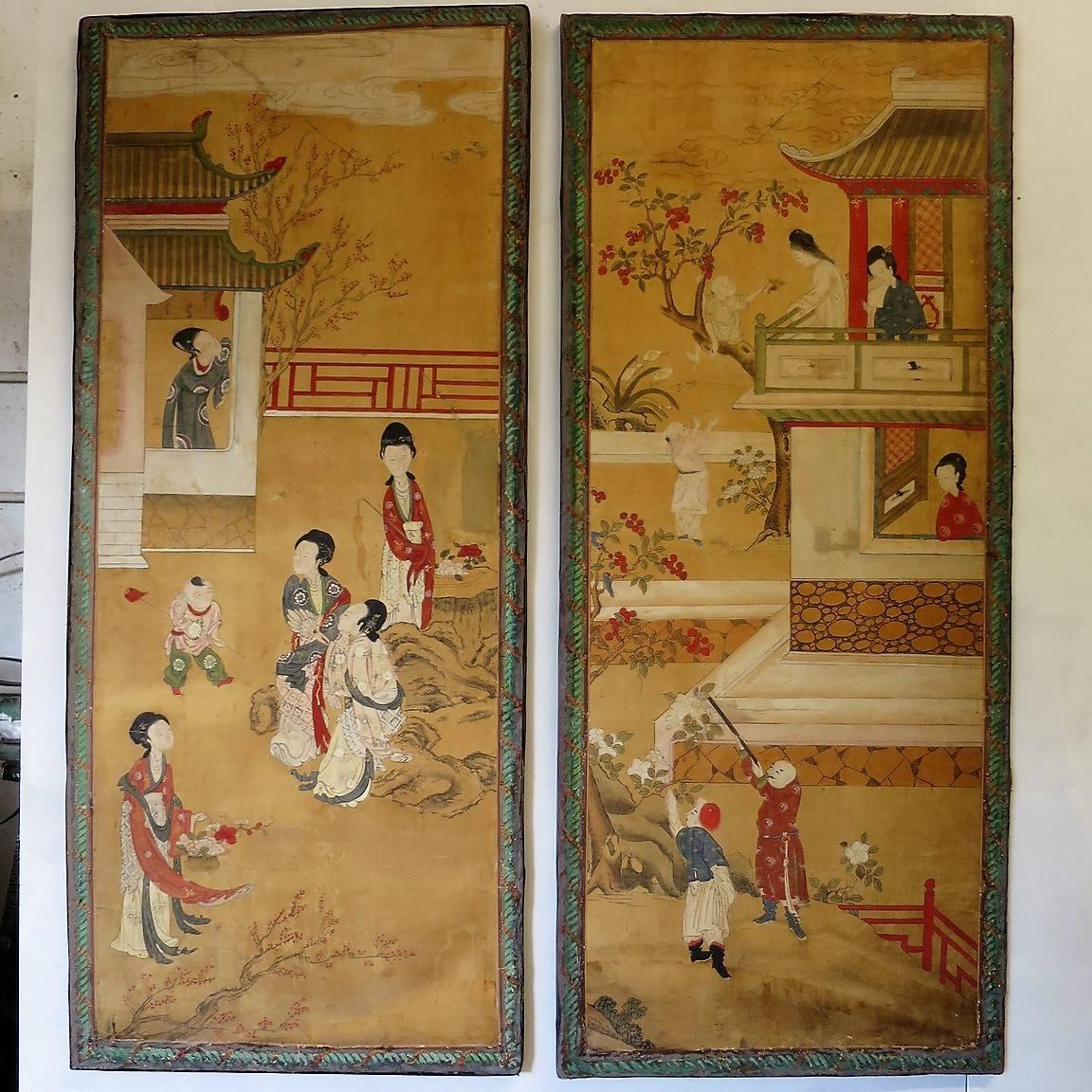 Pair of Chinese Panels Painted on paper Second Part, 19th Century 4
