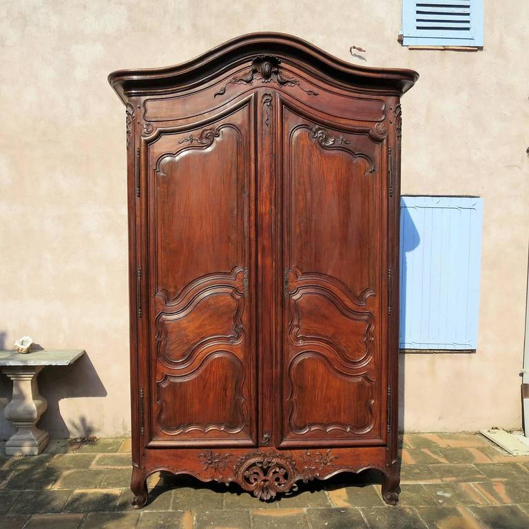 18th Century French “Armoire Provençale" Wedding Wardrobe in Solid Walnut For Sale at 1stdibs