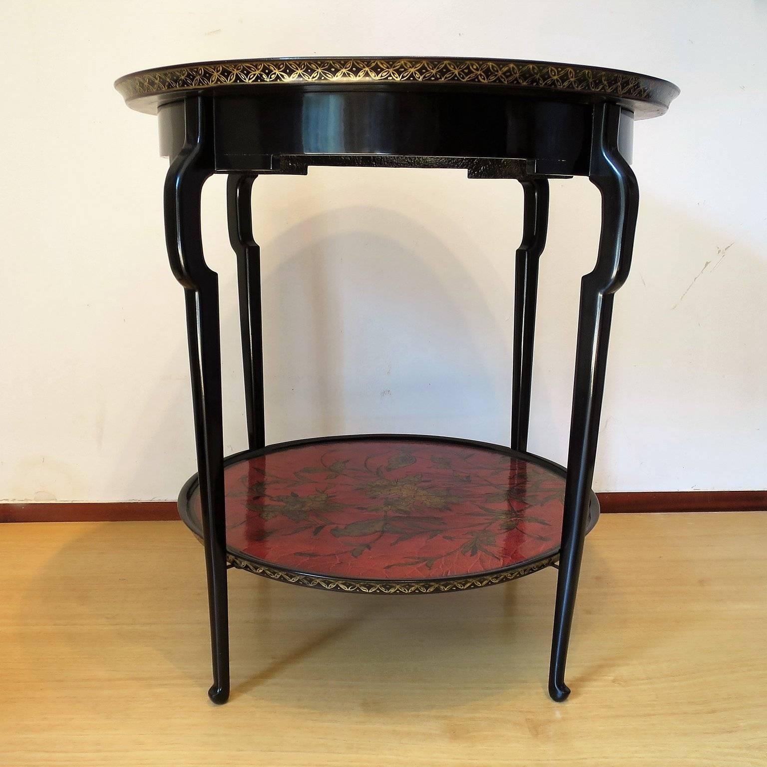 French Mid-Century Jansen Two Lacquer Level Top Gueridon Table
