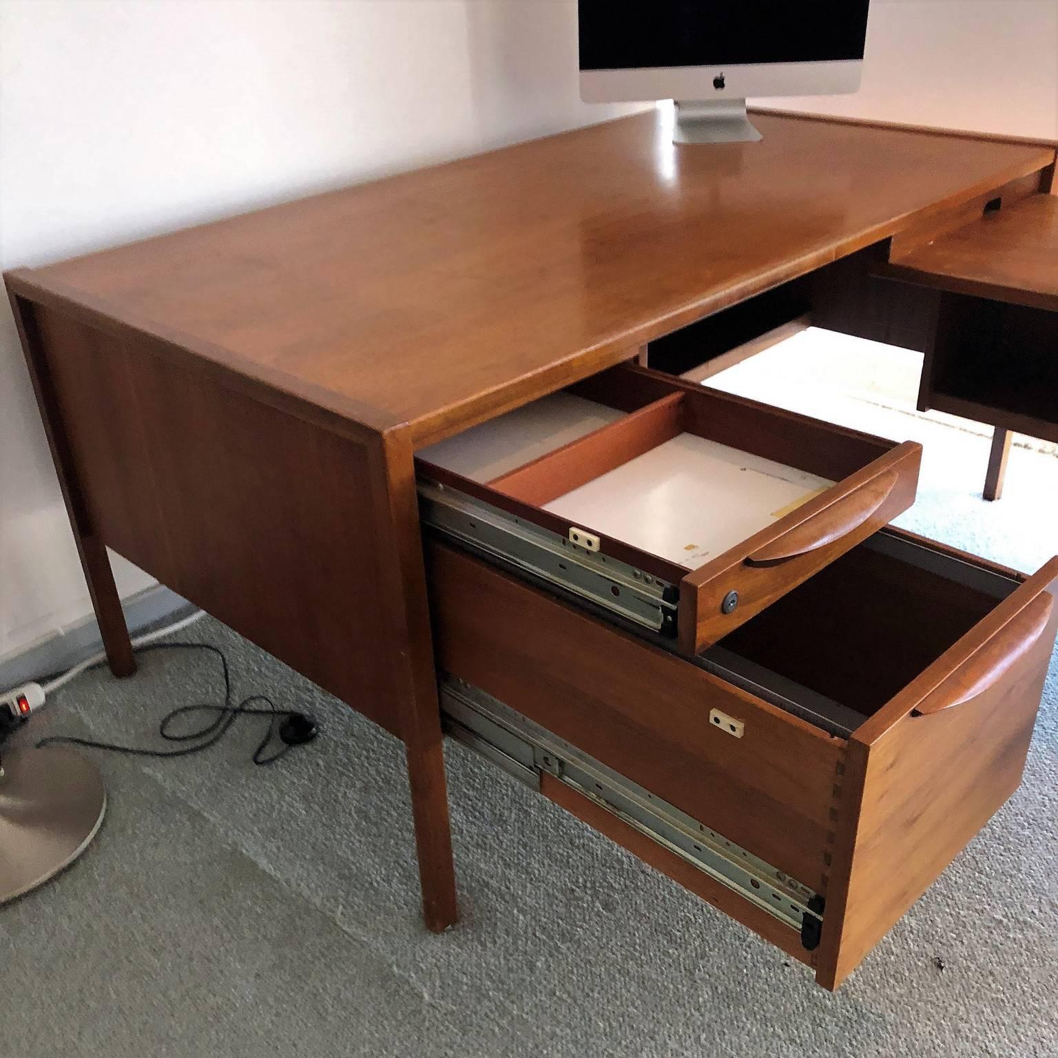 Carved Mid-Century Modern Desk with a Side Extension by Jens Risom