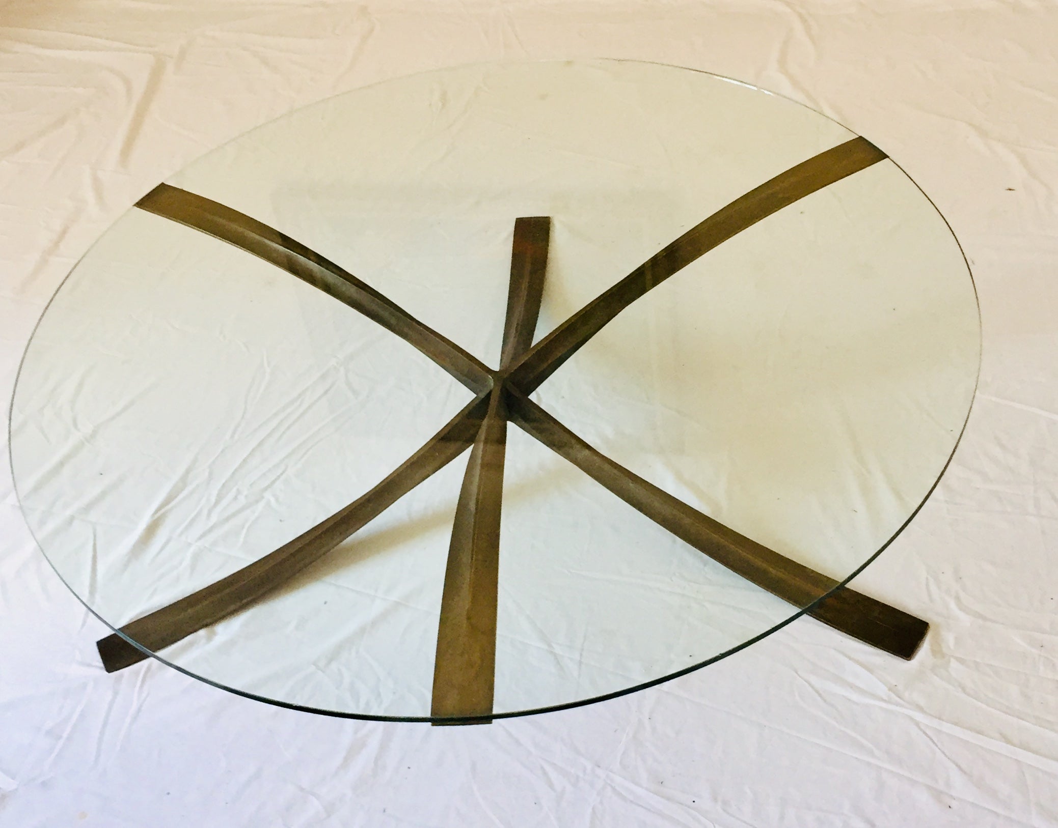 Round Midcentury Coffee Table Cast Bronze by French Architect Michel Mangematin For Sale