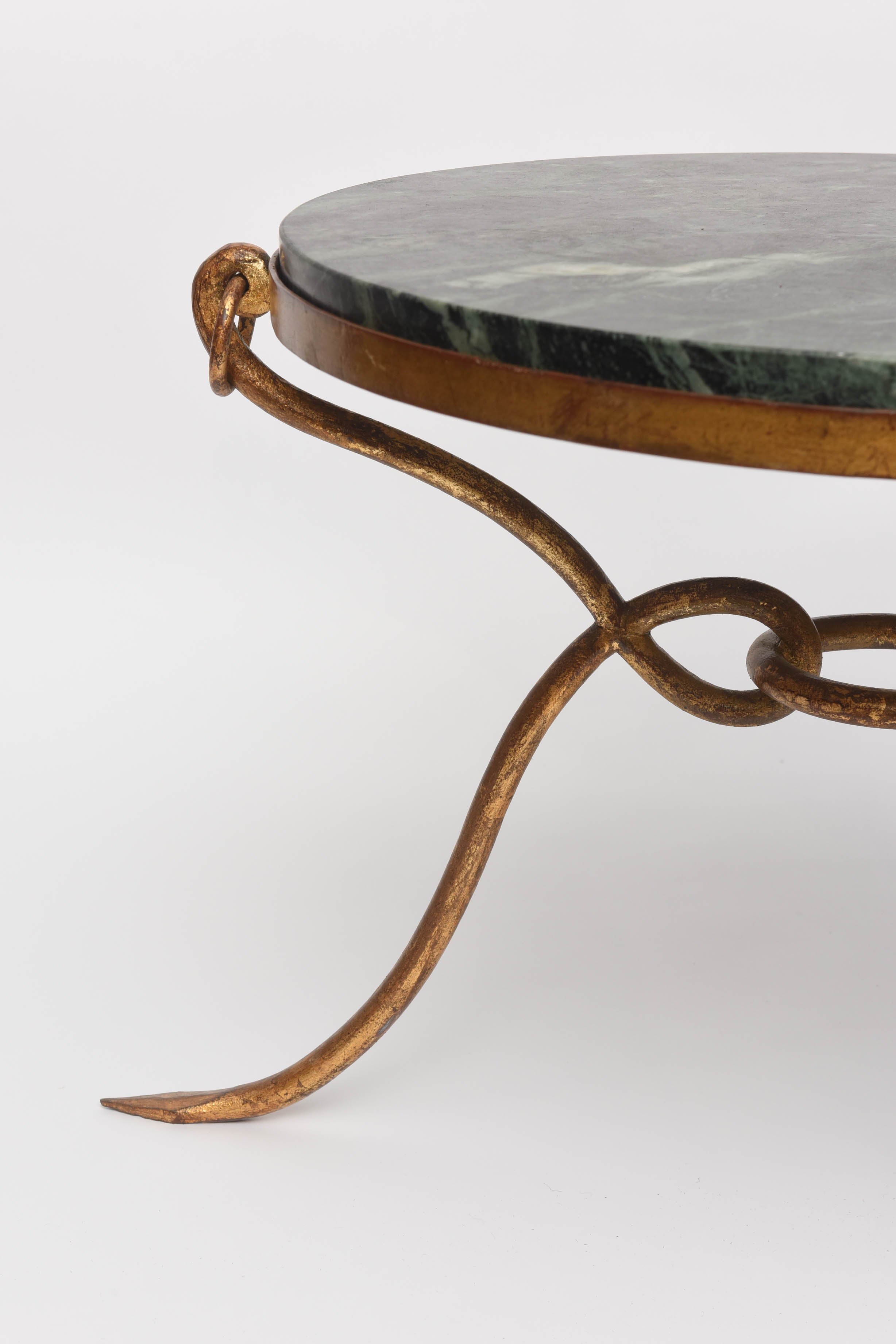 French Art Deco René Prou Style Iron and Marble Coffee Table In Excellent Condition In Miami, FL