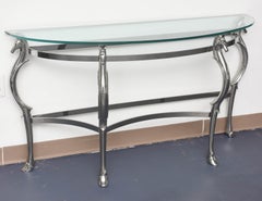 Mid-Century Glass & Chrome with Horse Shaped Legs Console Table