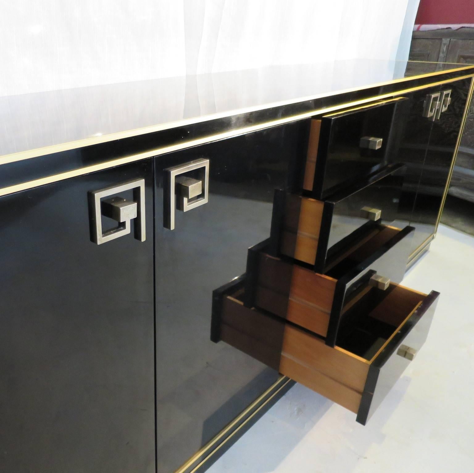 Brass Maison Jansen Mid-Century Modern Sideboard black Lacqua Bronze accents