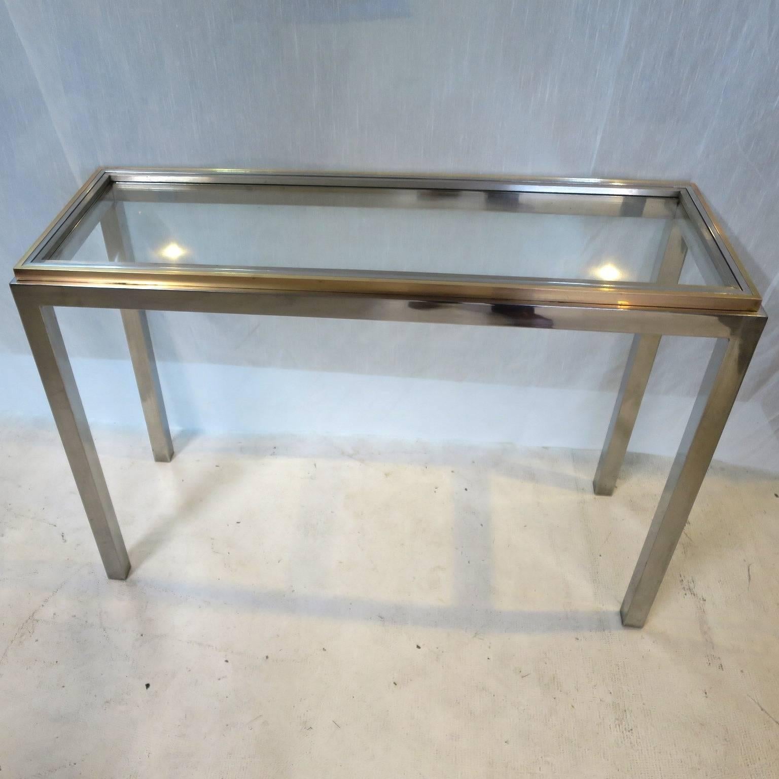 Mid-Century Modern Mid-Century Brass and Chrome Console Table in the Style of Romeo Rega