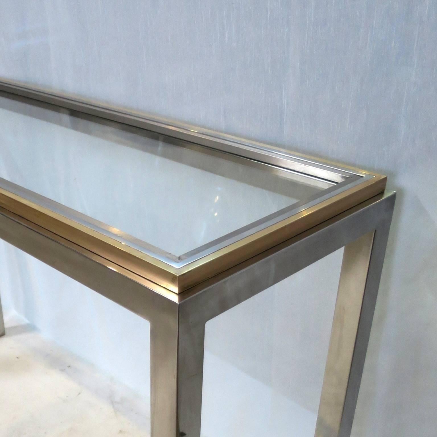 Italian Mid-Century Brass and Chrome Console Table in the Style of Romeo Rega