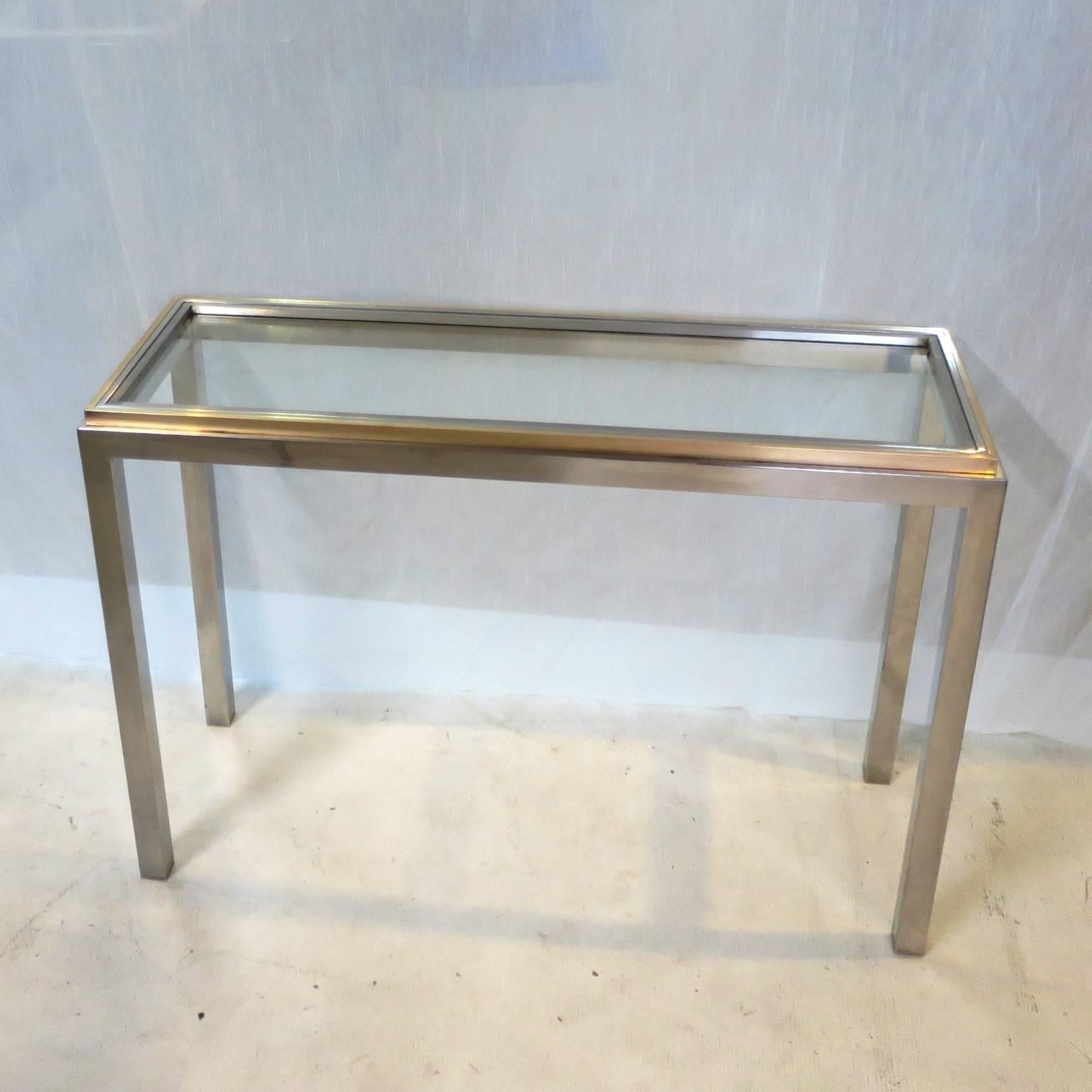 Mid-Century Brass and Chrome Console Table in the Style of Romeo Rega In Good Condition In Miami, FL