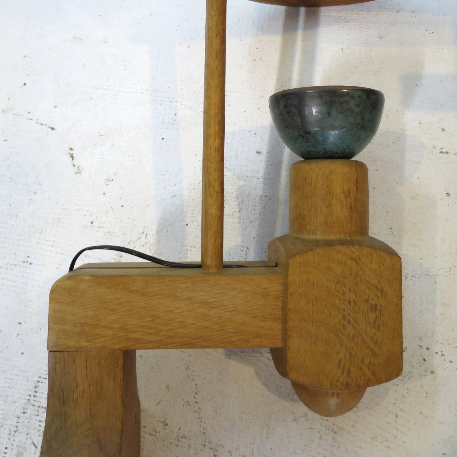 Mid-Century Modern Mid-Century Floor Lamp by Guillerme et Chambron in Solid Oak and Ceramic