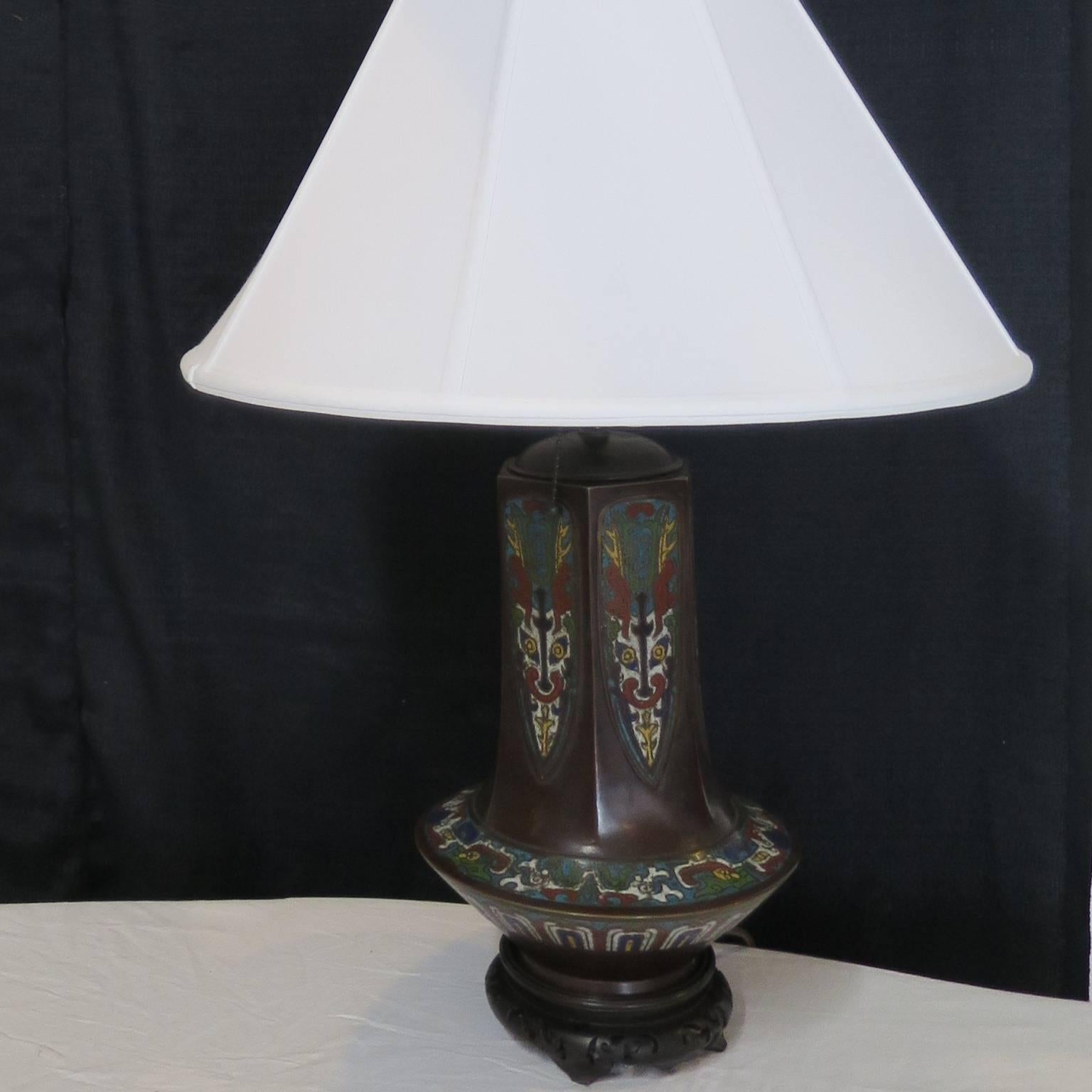18th Century Chinese Cloisonné Enamel Bronze Vase 19th Century Mounted as a Table Lamp For Sale