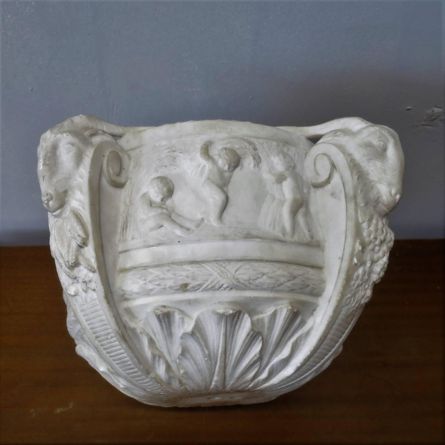 French Neoclassical 19th Century Carved Marble Planter