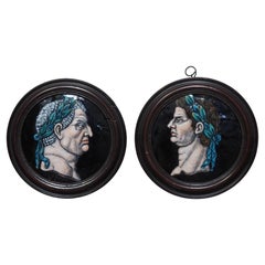 Two round enamel plaques Nero and Caligula, in the manner of Jacques I Laudin