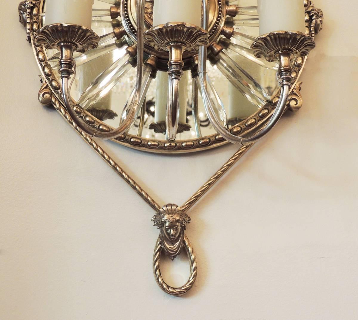 19th C English Mirrored Bronze and Crystal Sconces by James Green For Sale 1