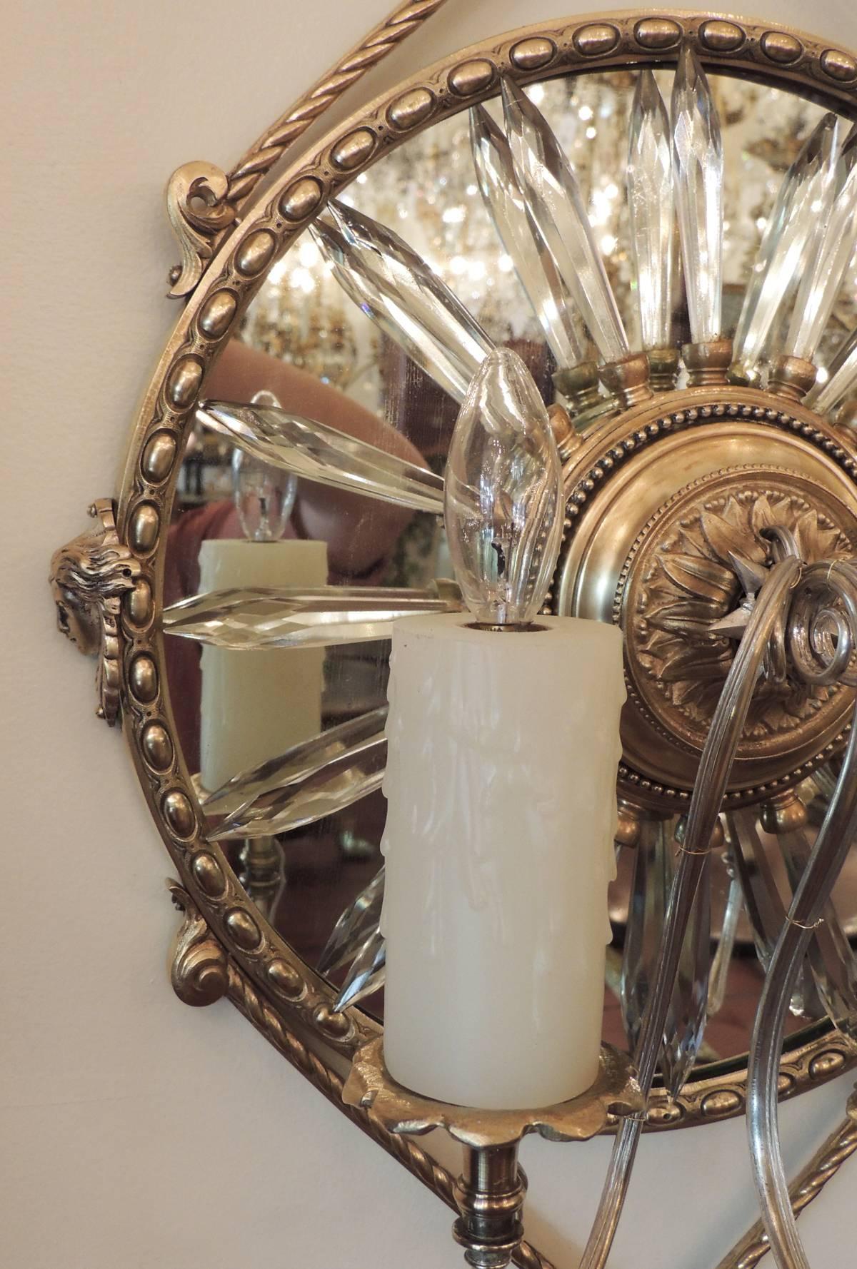 19th Century 19th C English Mirrored Bronze and Crystal Sconces by James Green For Sale