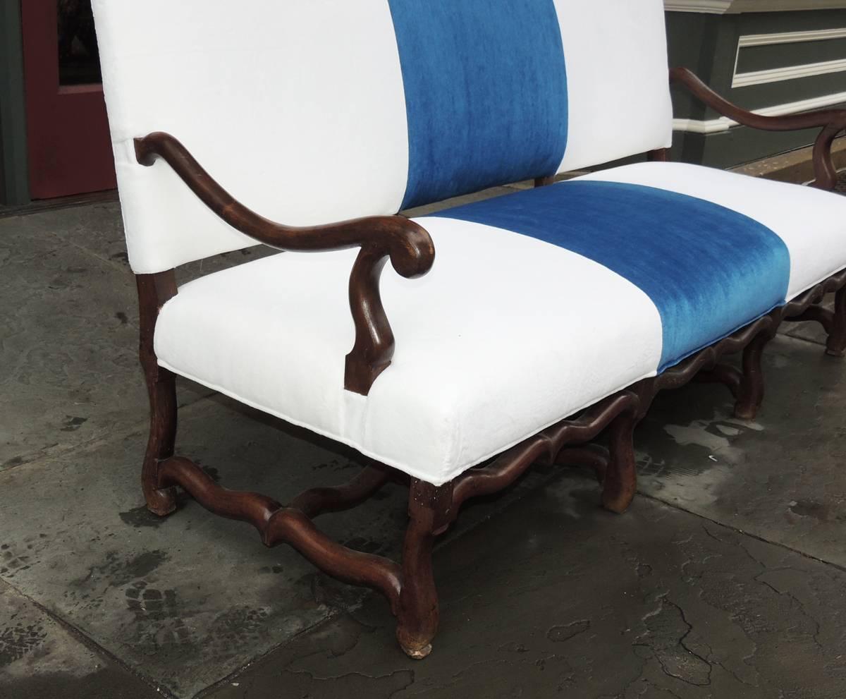 18th Century 18th C French Baroque Walnut Sofa with Modern Blue & White Upholstery