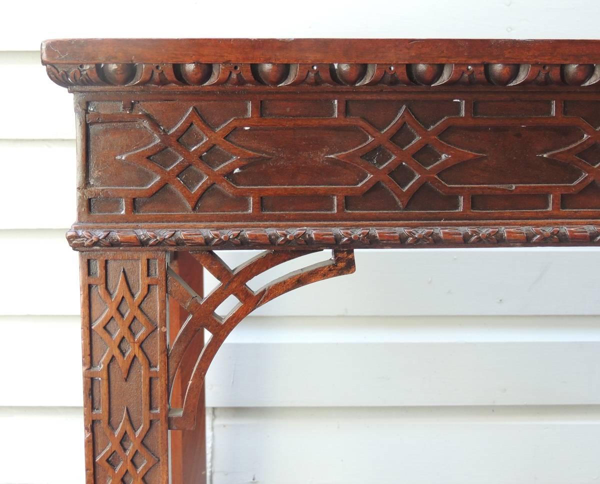 18th C English Chinese Chippendale Mahogany and Marble Slab Table In Excellent Condition In Charleston, SC