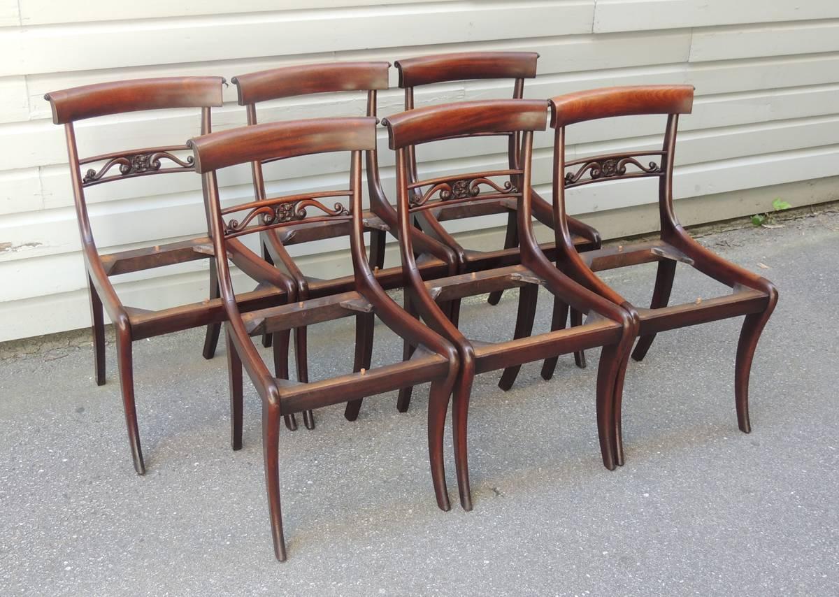 Set of Six Early 19th C English Regency Mahogany Dining Chairs In Excellent Condition In Charleston, SC