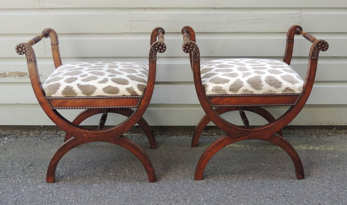 Neoclassical Pair of Italian 19th Century Walnut Benches