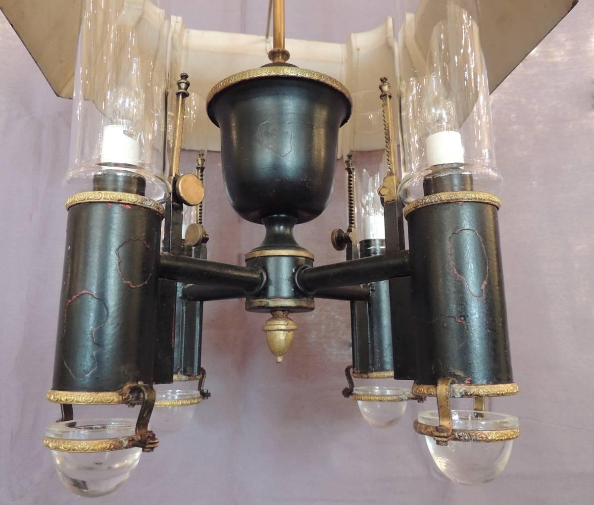 Early 19th C French Argand, Tole, and Brass Chandelier In Excellent Condition In Charleston, SC
