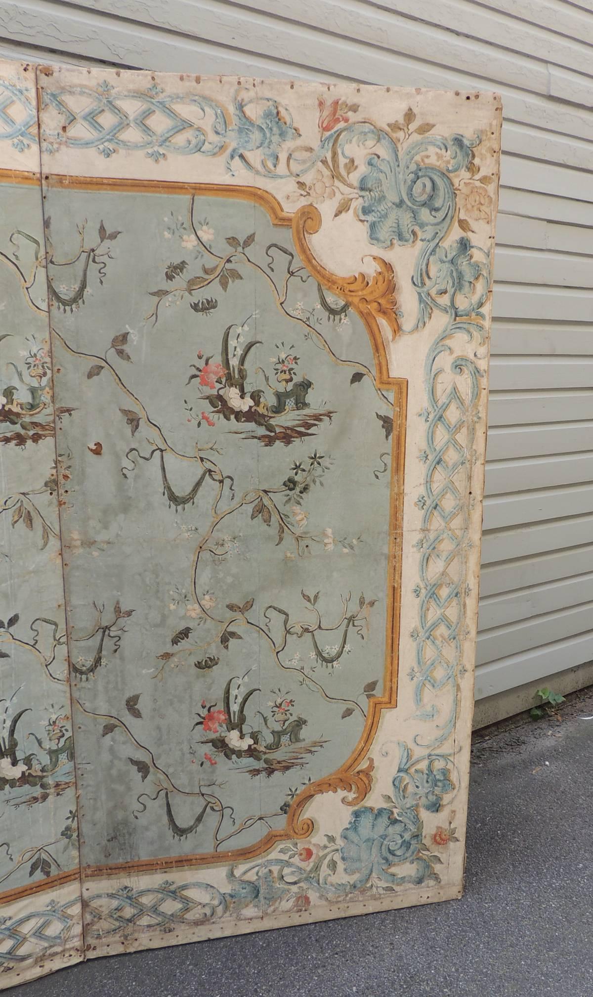 Linen 18th C Venetian Hand-Painted Folding Screen