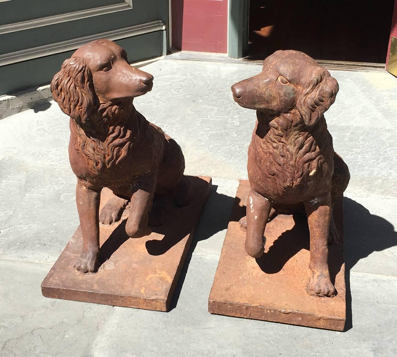 Large Pair of 19th C English Georgian Cast Iron Garden Statues of Opposing Dogs 3