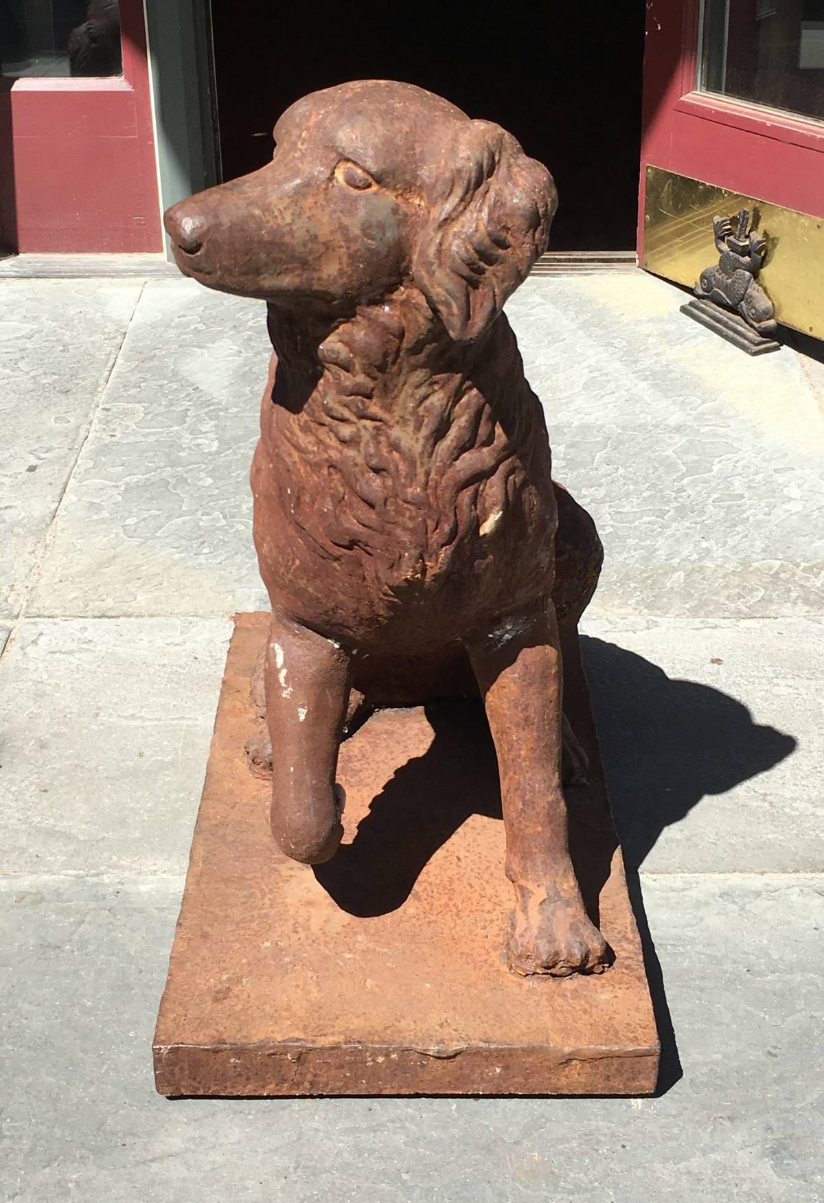 Large Pair of 19th C English Georgian Cast Iron Garden Statues of Opposing Dogs  4