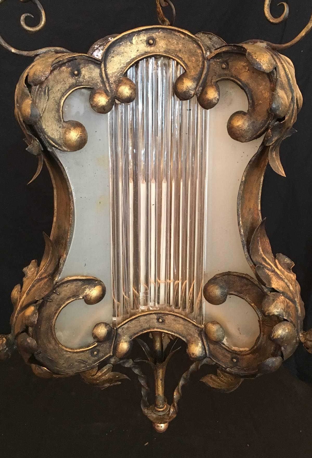 Italian 18th C Venetian Baroque Gilt, Tole, and Glass Lantern Chandelier For Sale