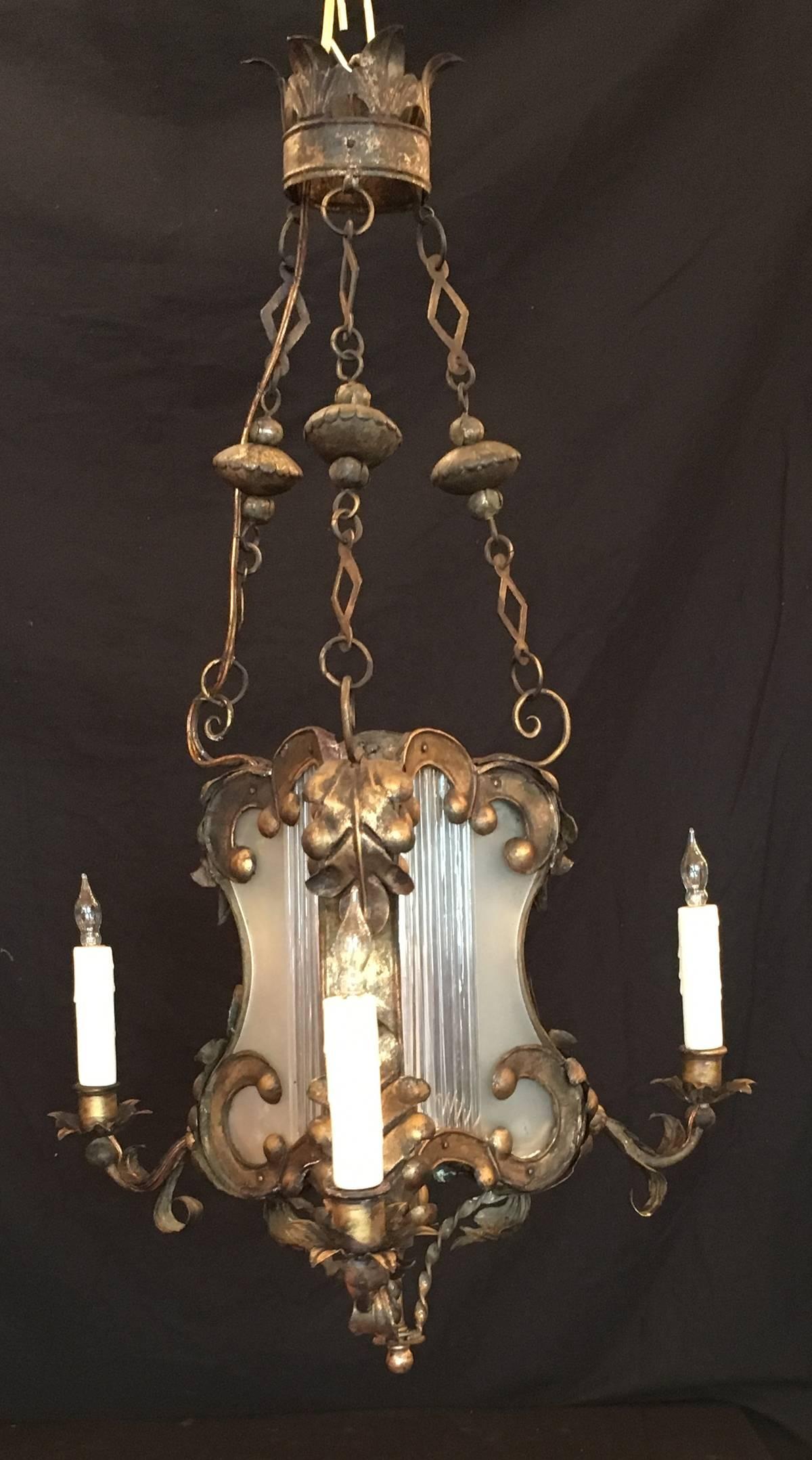 18th C Venetian Baroque Gilt, Tole, and Glass Lantern Chandelier 2