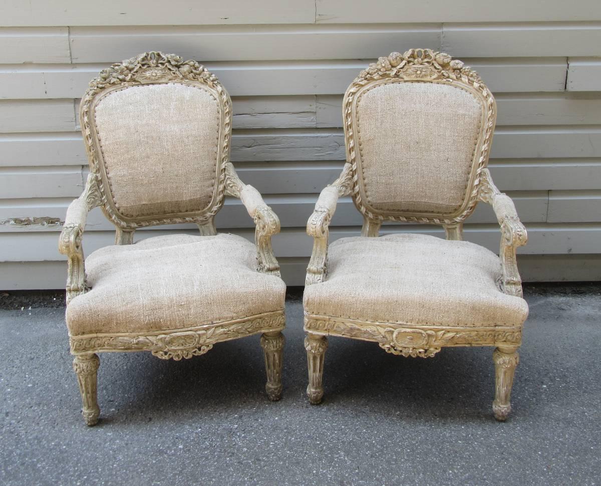 Pair of 19th C French Louis XIV Style Carved Fauteuil Chairs In Excellent Condition In Charleston, SC